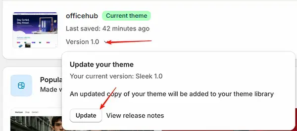 Shopify theme upgrade button
