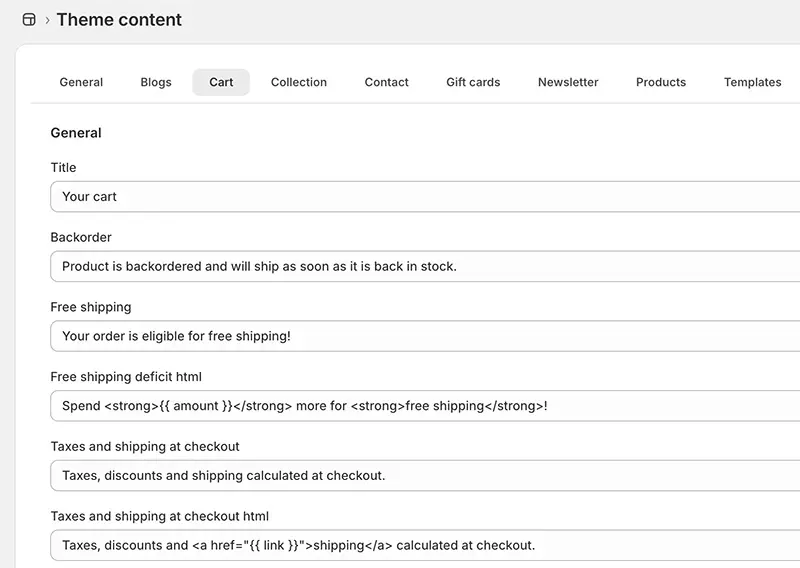 Edit all pre-defined text strings