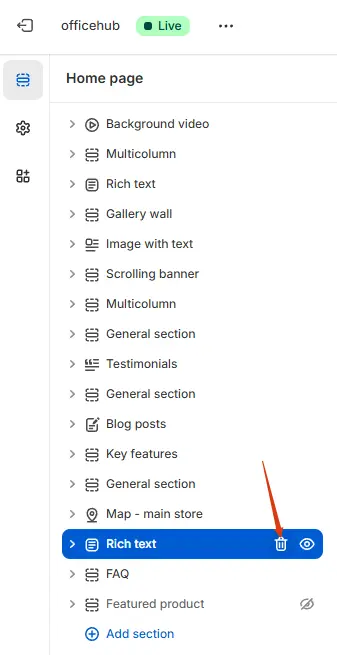 Delete a section