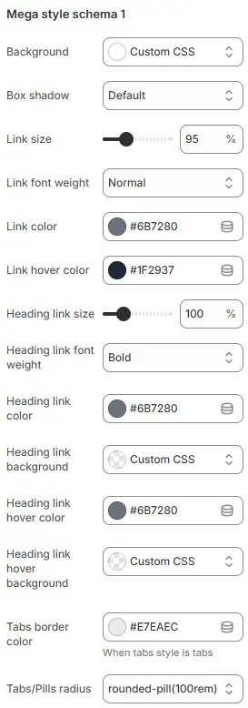 Mega Style Schema settings