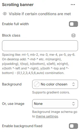 Scrolling banner settings