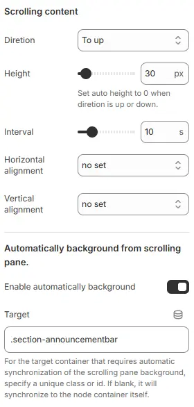 Scrolling banner content settings