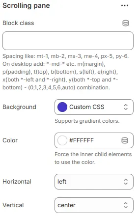 Scrolling pane settings