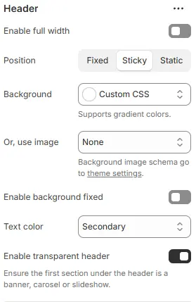 Header main settings