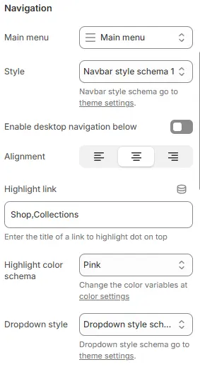 Navigation settings