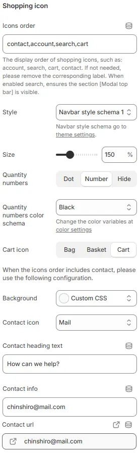 Shopping icon settings