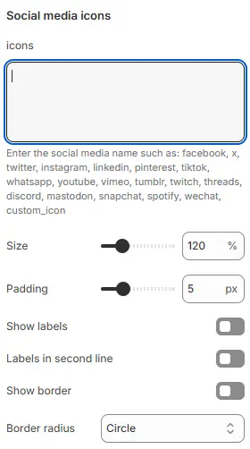 Social Media Icons settings