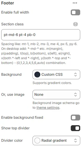 Footer settings
