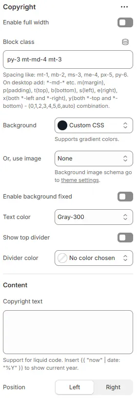 Copyright settings