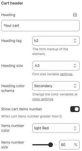 Cart header settings