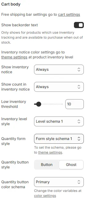 Cart Body settings