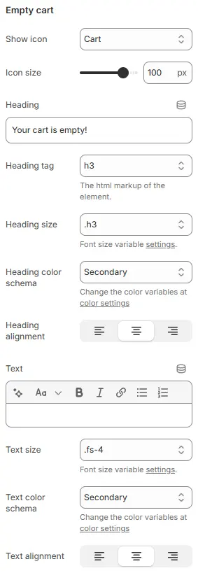 Empty Cart settings