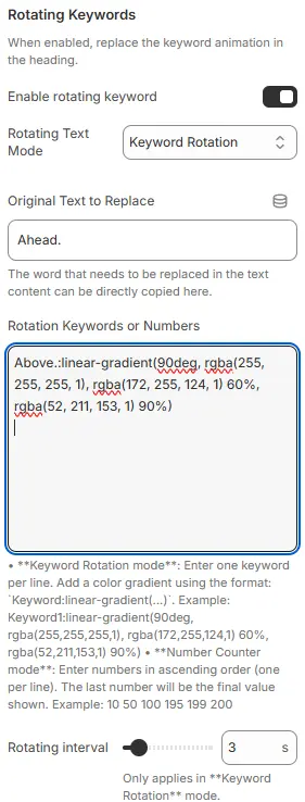 Rotating Keywords settings
