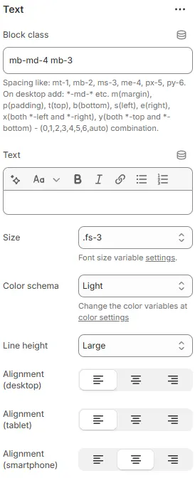Text block settings