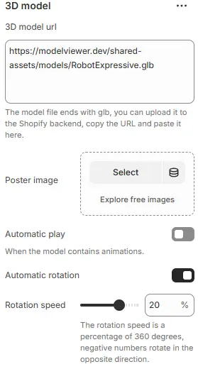 3D Model settings