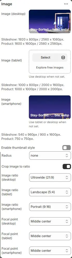 Image block settings