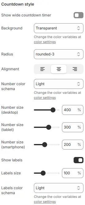 Countdown Timer Style settings