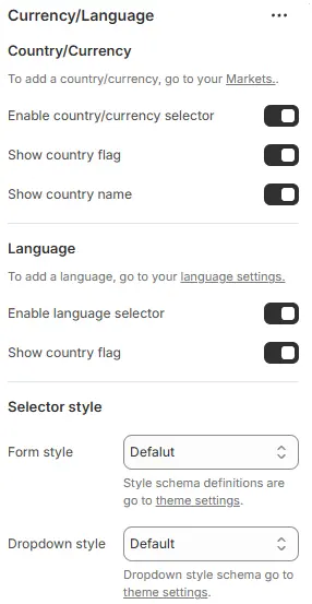 Currency Language block settings