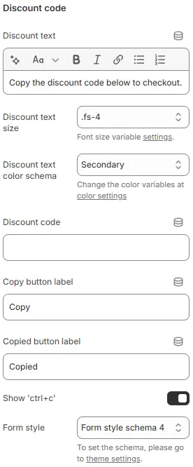 Discount Code settings