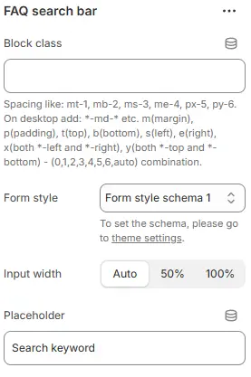 Faq Search Bar block settings