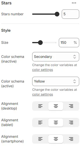 Stars block settings