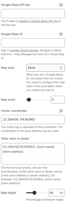 Dealer Multi Store Map block settings