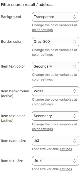 Filter Search Result / Address settings
