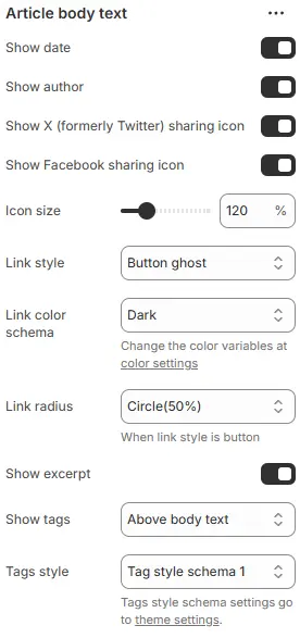 Article Body Text settings