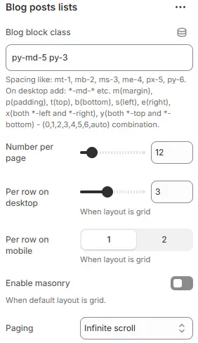 Blog Posts Lists settings