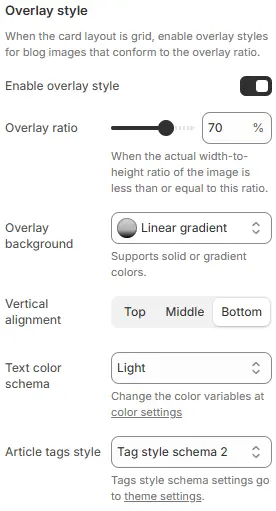 Cards Layout Settings