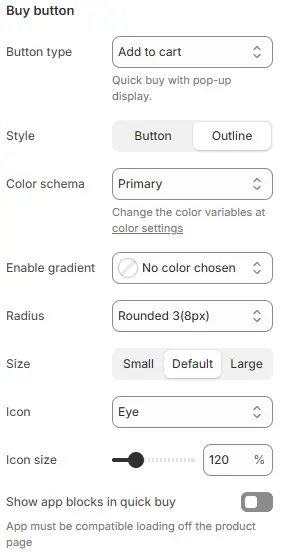 Buy button settings