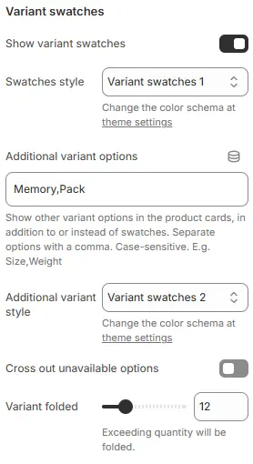 Variant Swatches settings