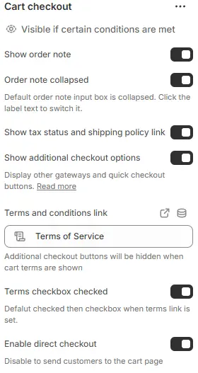 Cart Checkout settings