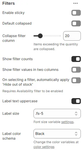 Filters settings
