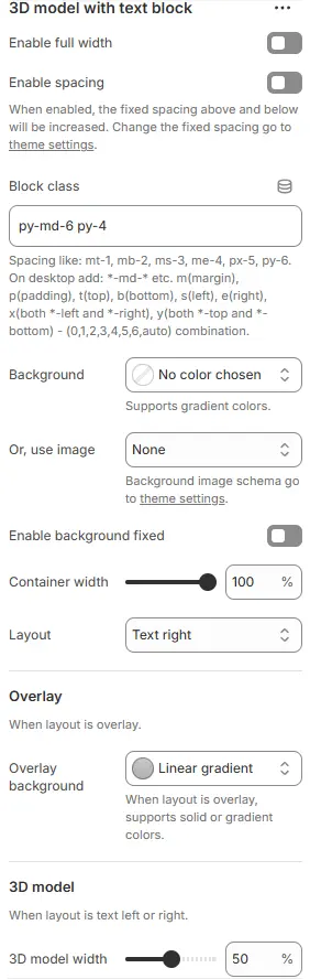 3D Model With Text settings