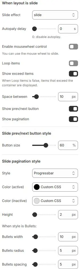 When layout is slide Settings
