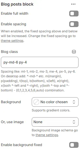 Blog Posts Settings