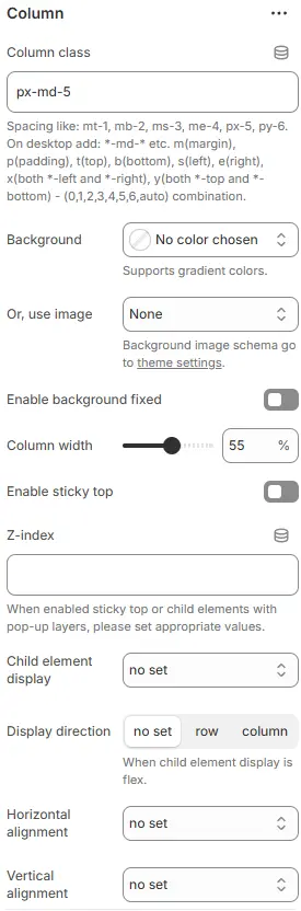 Column Settings