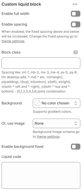 Custom Liquid Block Settings