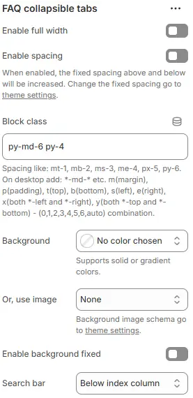 Faq Collapsible Tabs Settings