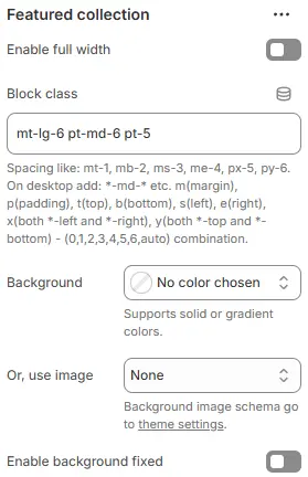 Featured Collection Settings