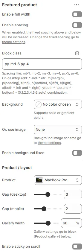 Featured Product Settings