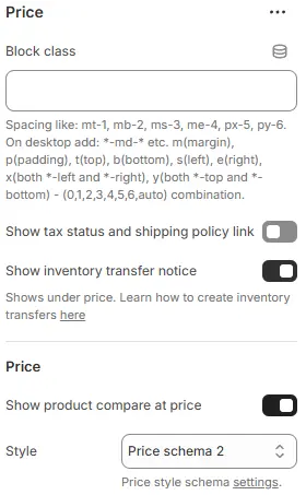 Product Price settings