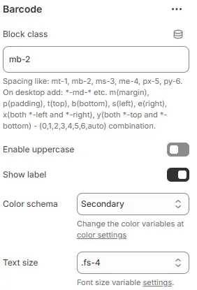 Product barcode settings