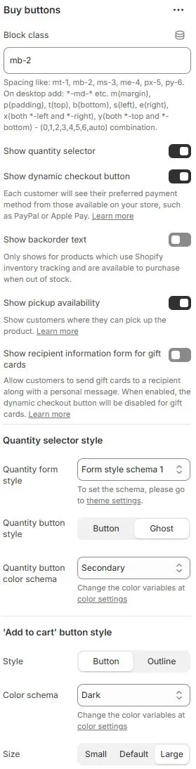 Buy Buttons settings