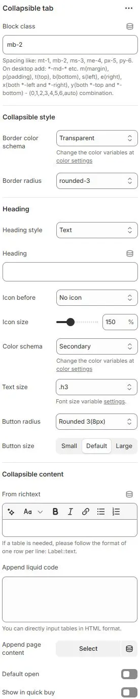 Collapsible Tab settings