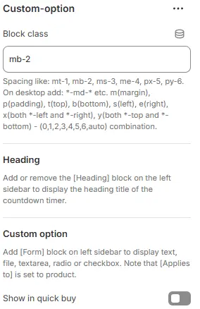 Custom Option settings