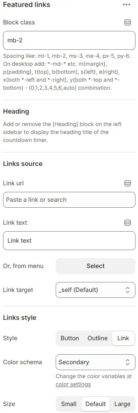 Featured Links settings