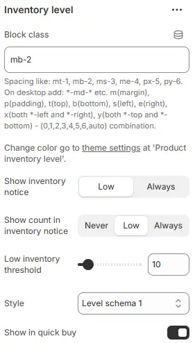 Inventory Level settings