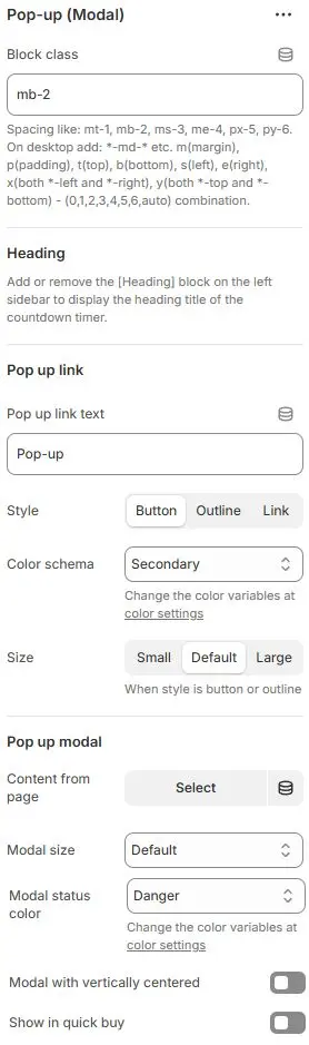 Pop-up (Modal) settings